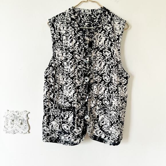 Frivolous by La Blend Black and White Funky Batik Print Reversible Vest L - Picture 2 of 10
